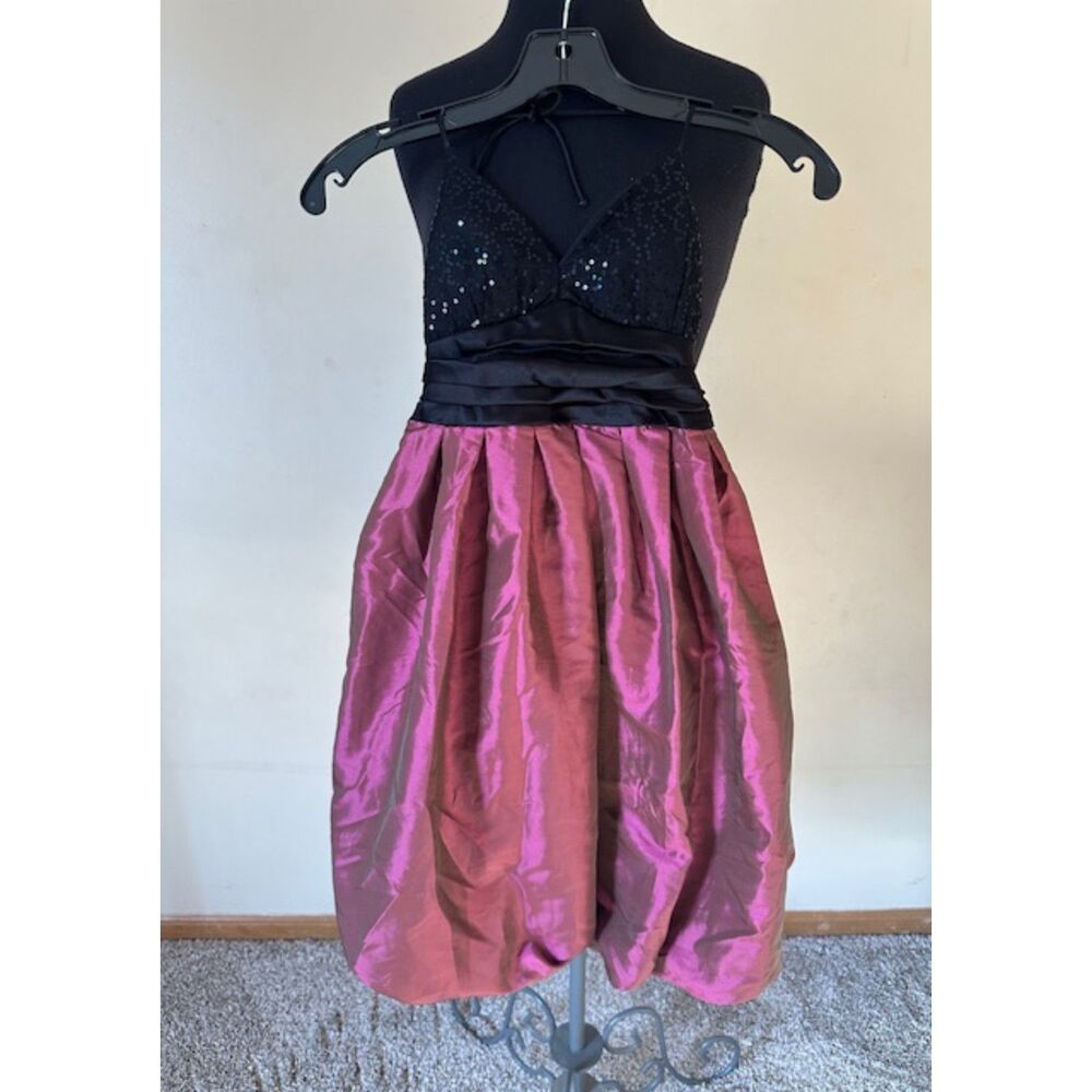 Jodi Kristopher Black Sequin & Pink Bubble Hem Party Dress 8496